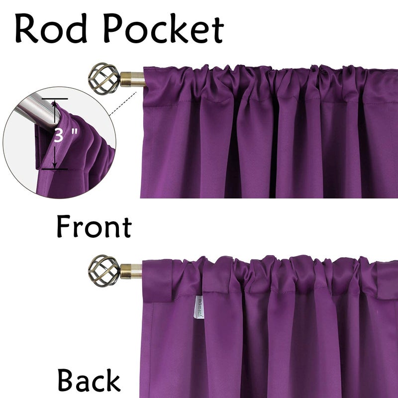 BGment Purple Curtains for Bedroom - 45 inch Rod Pocket and Back Tab Blackout Curtains Thermal Insulated Room Darkening Curtains for Living Room, 2 Window Panels, 38 x 45 Inch - Image 3